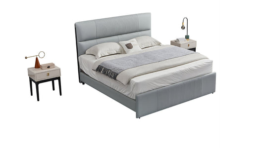 B-Y2002-CK Light Slate Gray Top Grain Genuine Leather Bed