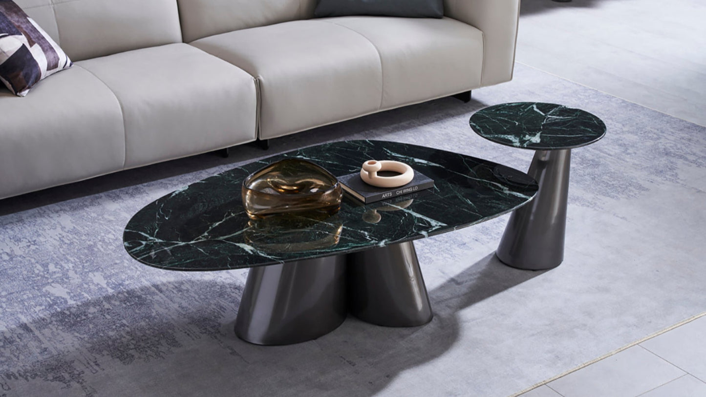 CT-J2262 Jade Green Faux Marble & Metal Coffee Table