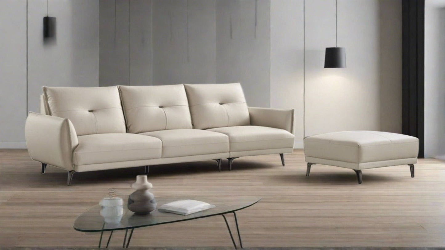 EK-D835 Ivory Extra Long Top Grain Leather Sofa