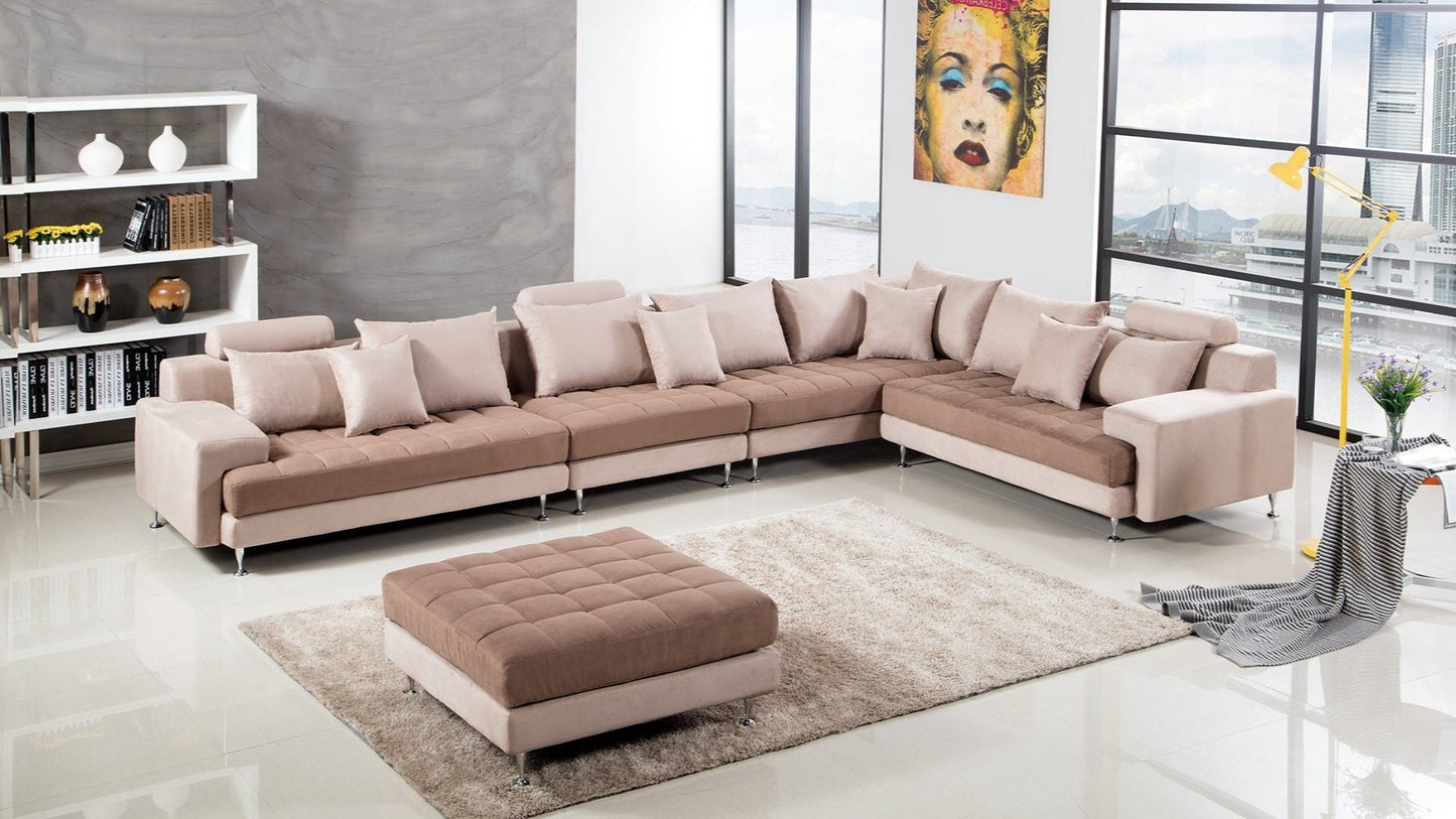 AE-L382 Light Brown Microfiber Sectional Sofa Set