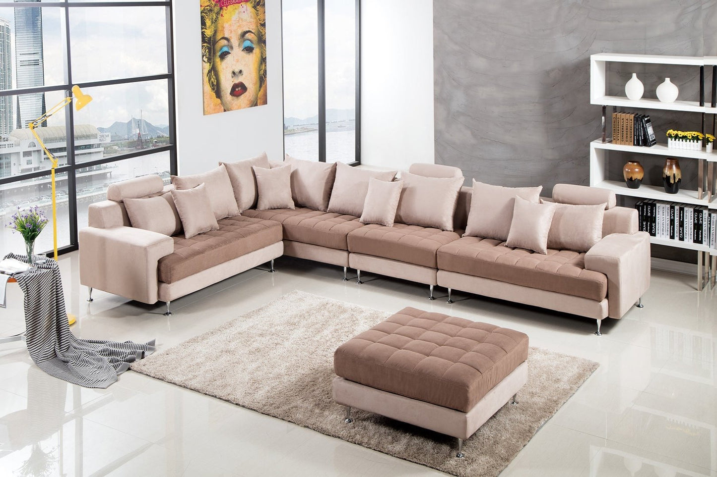 AE-L382 Light Brown Microfiber Sectional Sofa Set