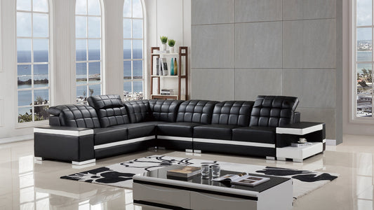 AE-LD809 Black and White Leatherette Sectional Sofa Set