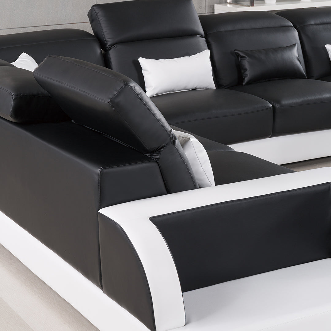 AE-LD811 Black and White Faux Leather Sectional