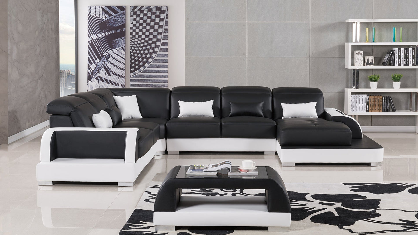 AE-LD811 Black and White Faux Leather Sectional