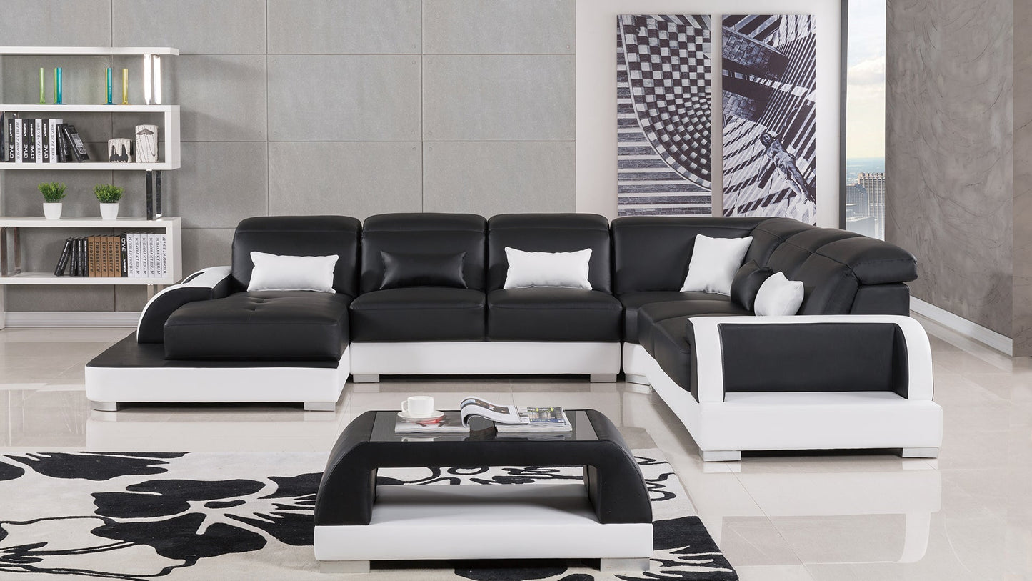 AE-LD811 Black and White Faux Leather Sectional