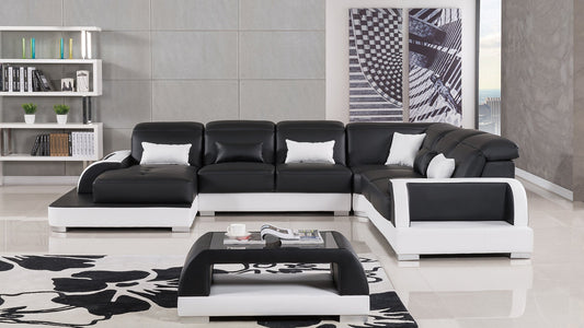 AE-LD811 Black and White Faux Leather Sectional