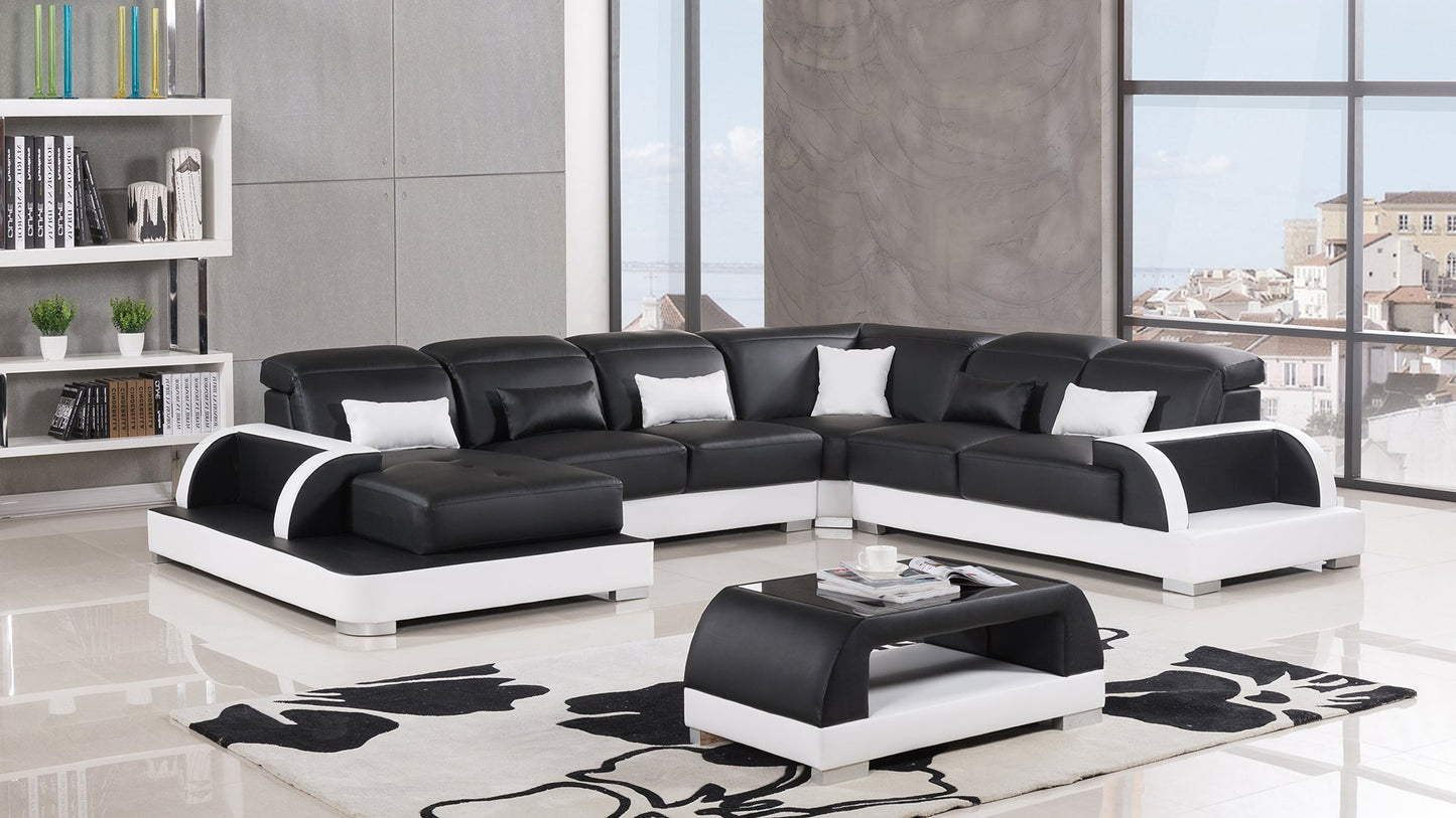 AE-LD811 Black and White Faux Leather Sectional