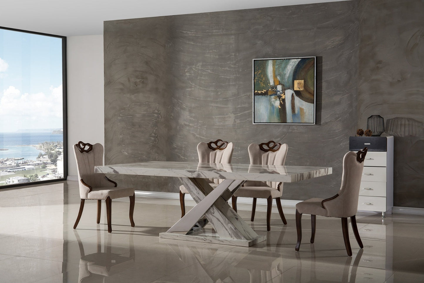 DT-H030 Faux Marble Top Dining Table