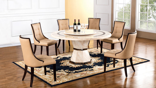 DT-H38 Beige Faux Marble Top Round Dining Table