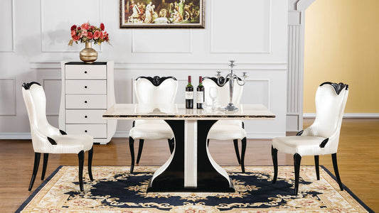 DT-H903 Faux Ivory Marble Top Dining Table with Black Detail