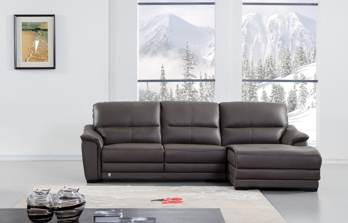 EK-L046 Taupe Italian Leather Sectional Sofa Collection