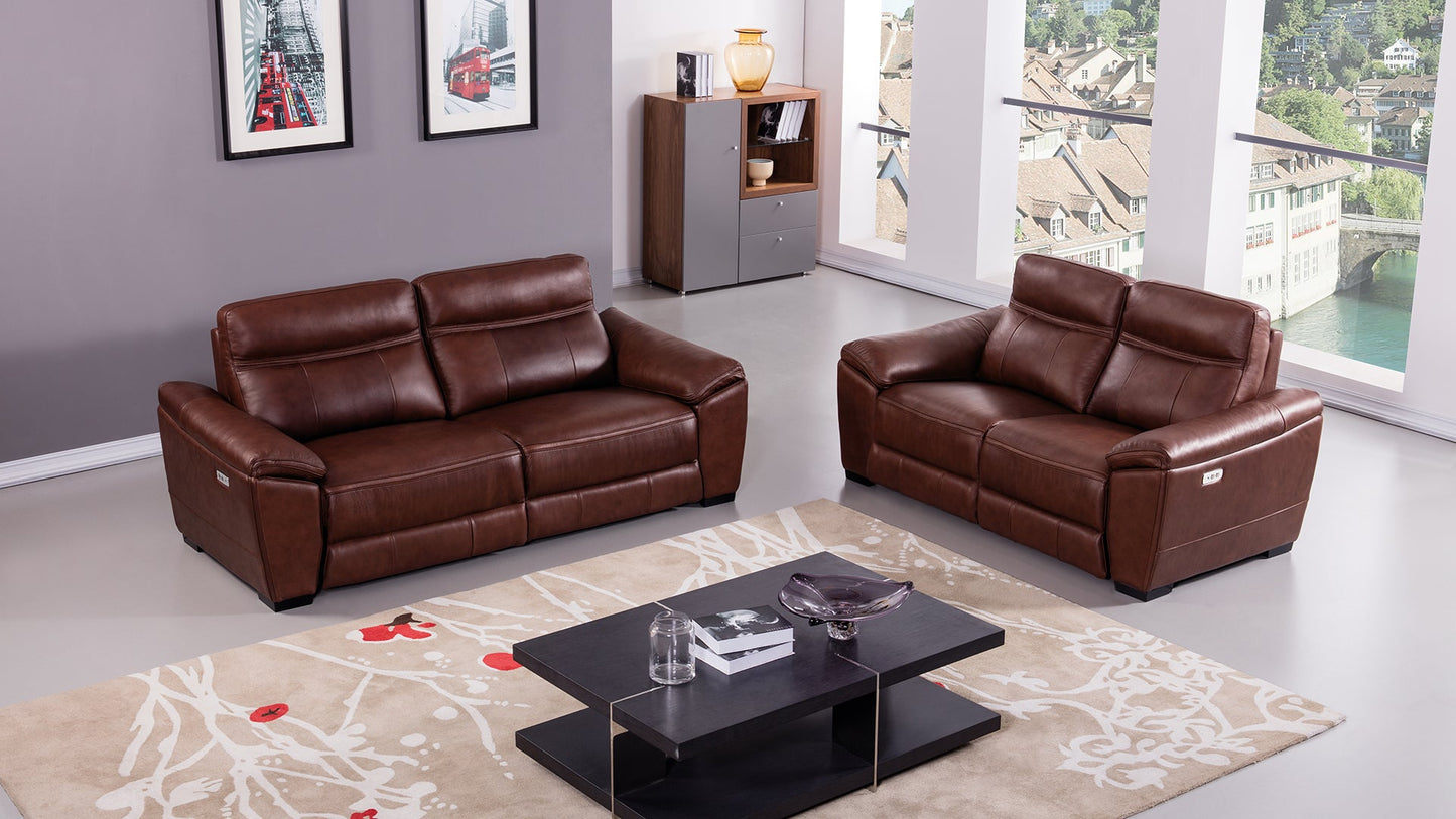 EK088 Italian Full Leather Recliner Sofa Set