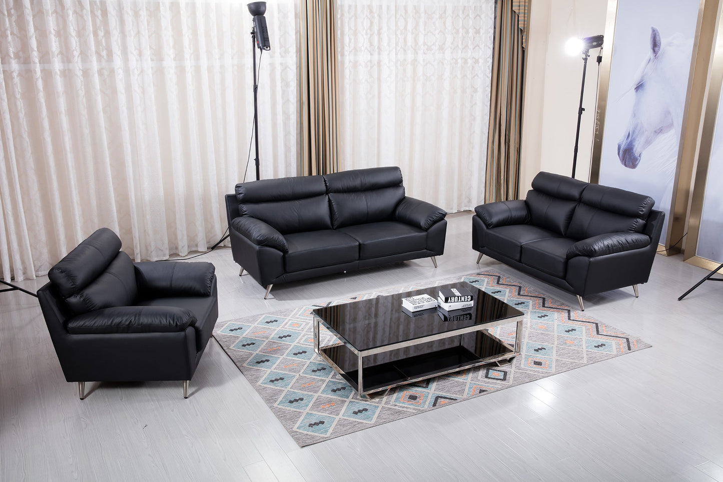 EK528 Linnell Top Grain Leather Sofa Set