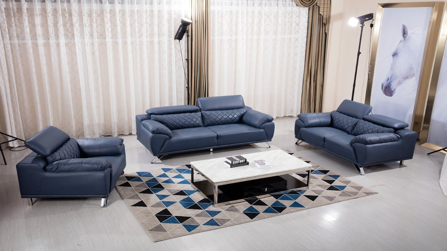 EK529 Theda Navy Blue Top Grain Leather Sofa Set