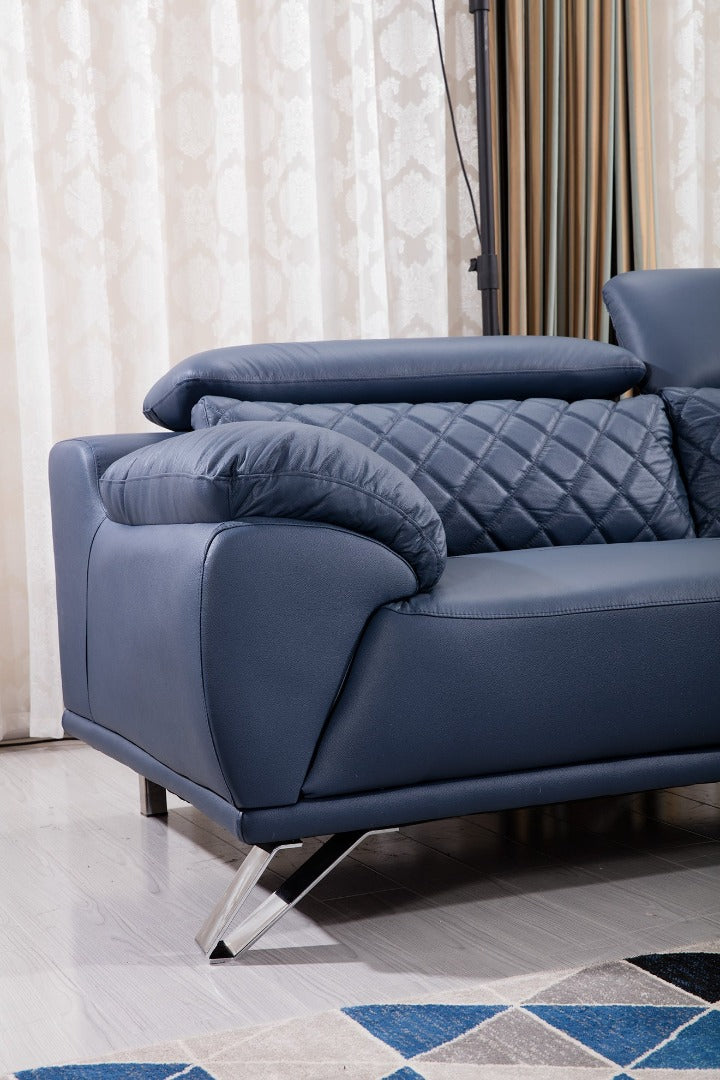 EK529 Theda Navy Blue Top Grain Leather Sofa Set