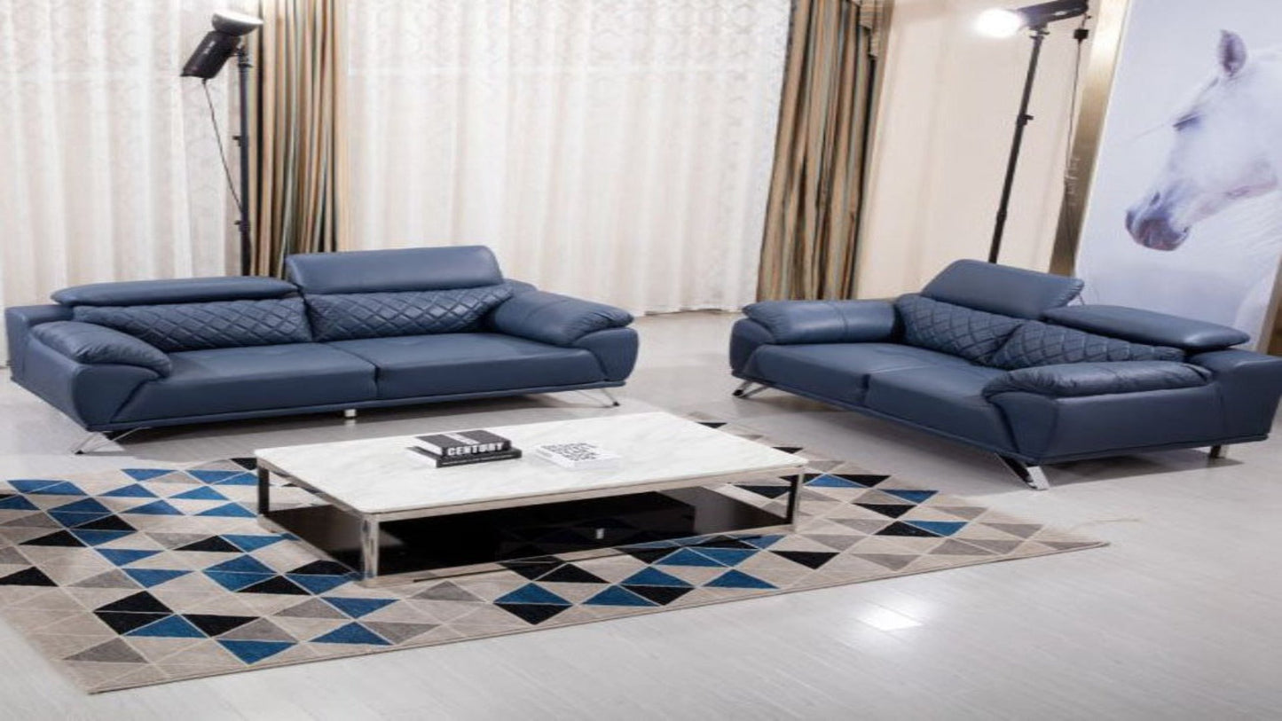 EK529 Theda Navy Blue Top Grain Leather Sofa Set