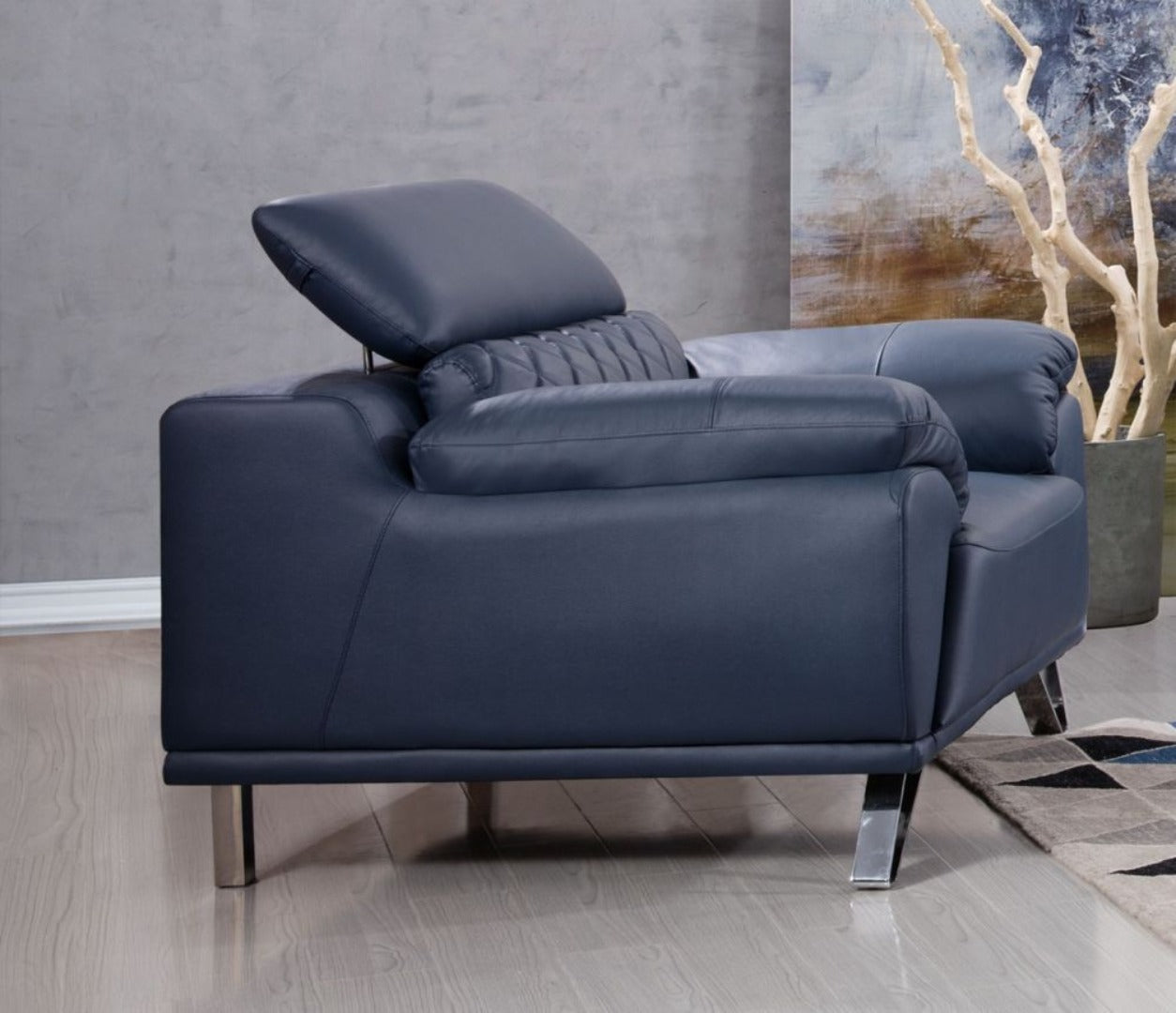 EK529 Theda Navy Blue Top Grain Leather Sofa Set