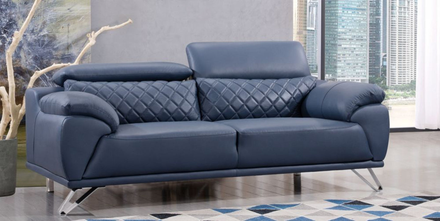 EK529 Theda Navy Blue Top Grain Leather Sofa Set