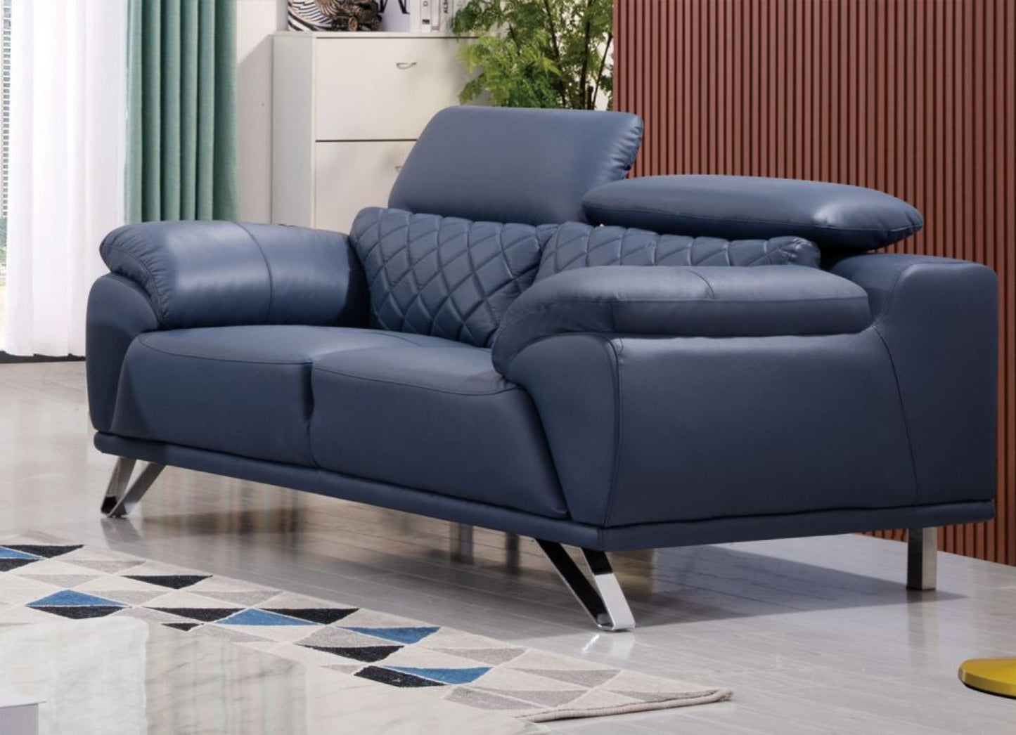 EK529 Theda Navy Blue Top Grain Leather Sofa Set