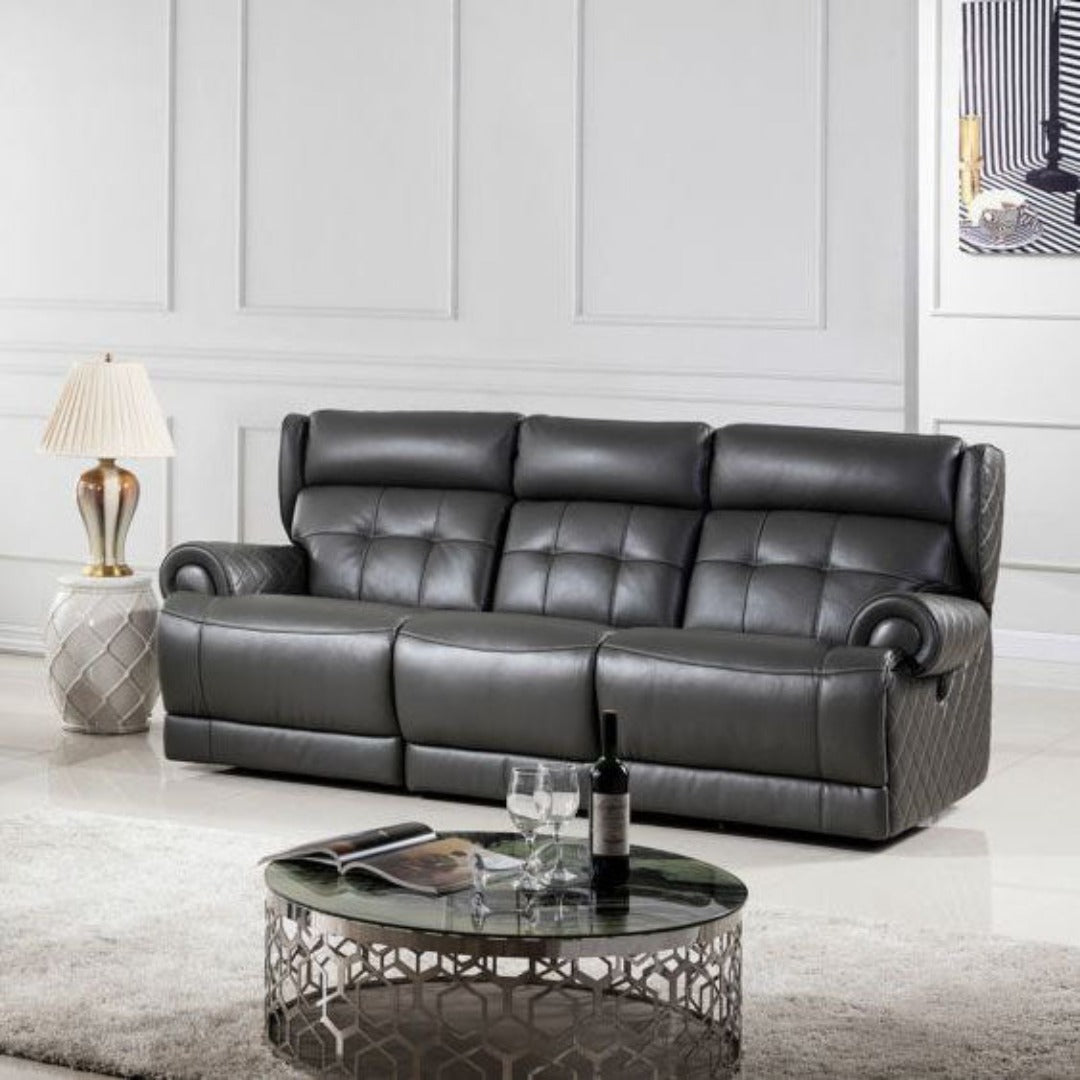 EK697 Grey Italian Leather Sofa Set