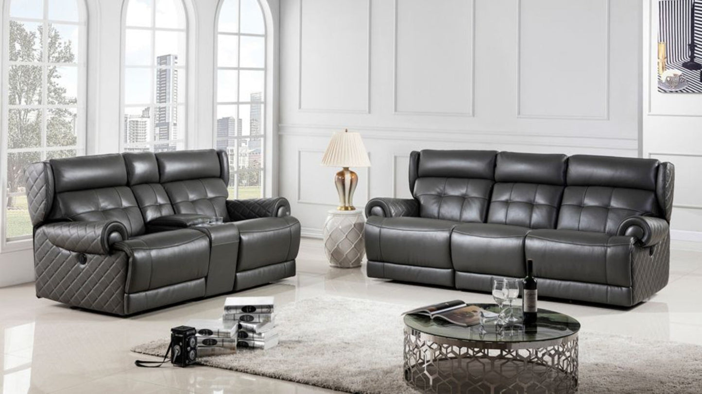 EK697 Grey Italian Leather Sofa Set